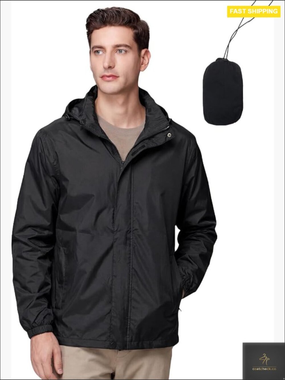 Men's Lightweight Softshell Rain Jacket Waterproof Hooded Windbreaker Packable